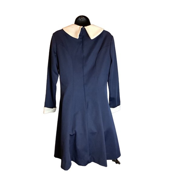 1960's-70's Montgomery Ward Navy & White Dagger Collar Dress - Picture 6 of 10
